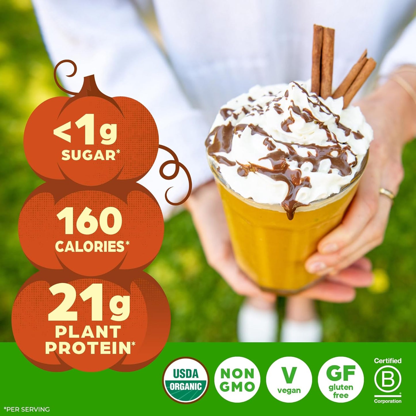 Organic Vegan Protein Powder, Pumpkin Spice Seasonal Flavor - 21G of Plant Protein, 5G Prebiotic Fiber, No Lactose Ingredients, No Added Sugar, Non-Gmo, for Shakes & Smoothies, 1.02 Lb