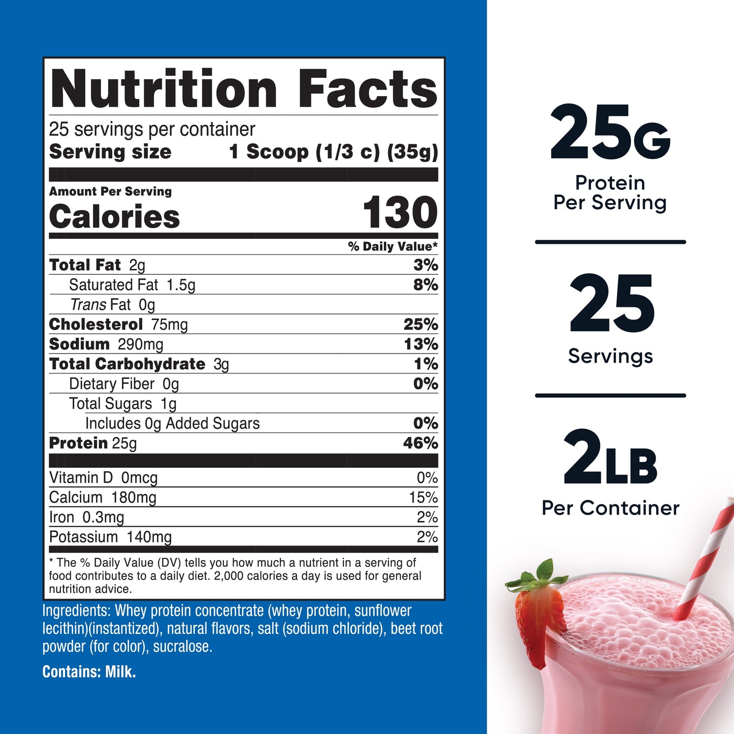 Whey Protein Concentrate Powder (Strawberry Milkshake) 2LBS - Non-Gmo