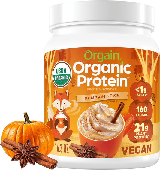 Organic Vegan Protein Powder, Pumpkin Spice Seasonal Flavor - 21G of Plant Protein, 5G Prebiotic Fiber, No Lactose Ingredients, No Added Sugar, Non-Gmo, for Shakes & Smoothies, 1.02 Lb