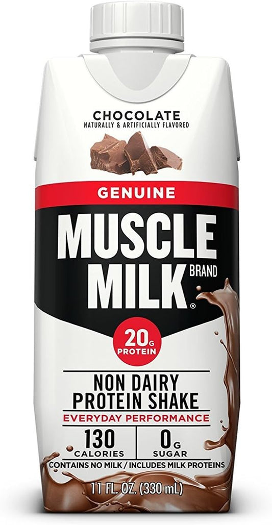 Genuine Protein Shake, Chocolate, 11 Fl Oz Carton, 12 Pack, 25G Protein, Zero Sugar, Calcium, Vitamins A, C & D, 5G Fiber, Energizing Snack, Workout Recovery, Packaging May Vary