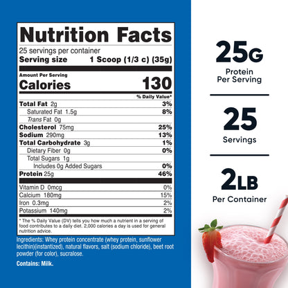 Whey Protein Concentrate Powder (Strawberry Milkshake) 2LBS - Non-Gmo